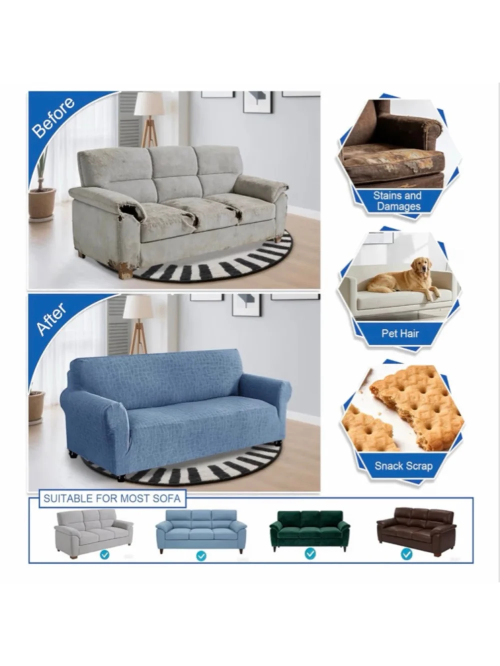 NEW Waterproof Couch Cover 3 Cushion 1Pc Stretch Sofa Non slip Washable 71-91”